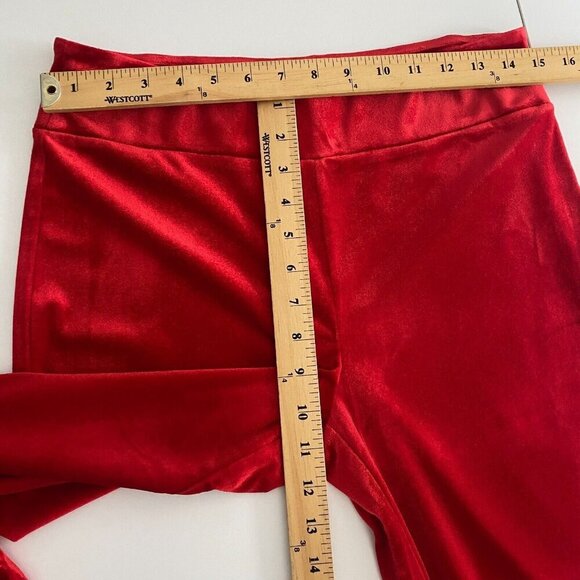 ModCloth Velvet Pull On Flare Leg Pants Size Large Red High Rise - Picture 7 of 9